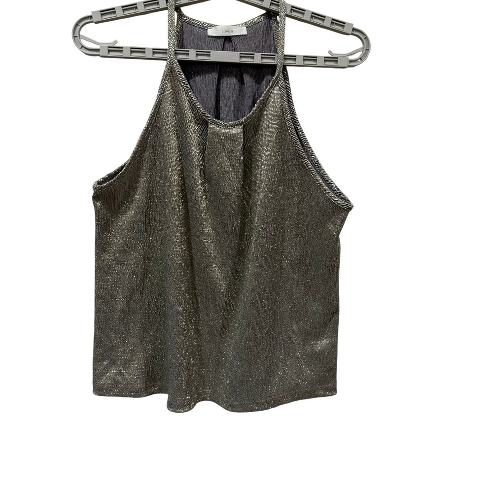 Lush Womens Metallic Gold Silver Halter Neck Pleated Shimmer‎ Party Top Small